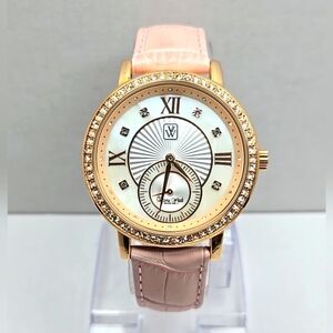 Victoria Wieck 40MM Womens Watch White Dial Pink Leather Bands New Battery
